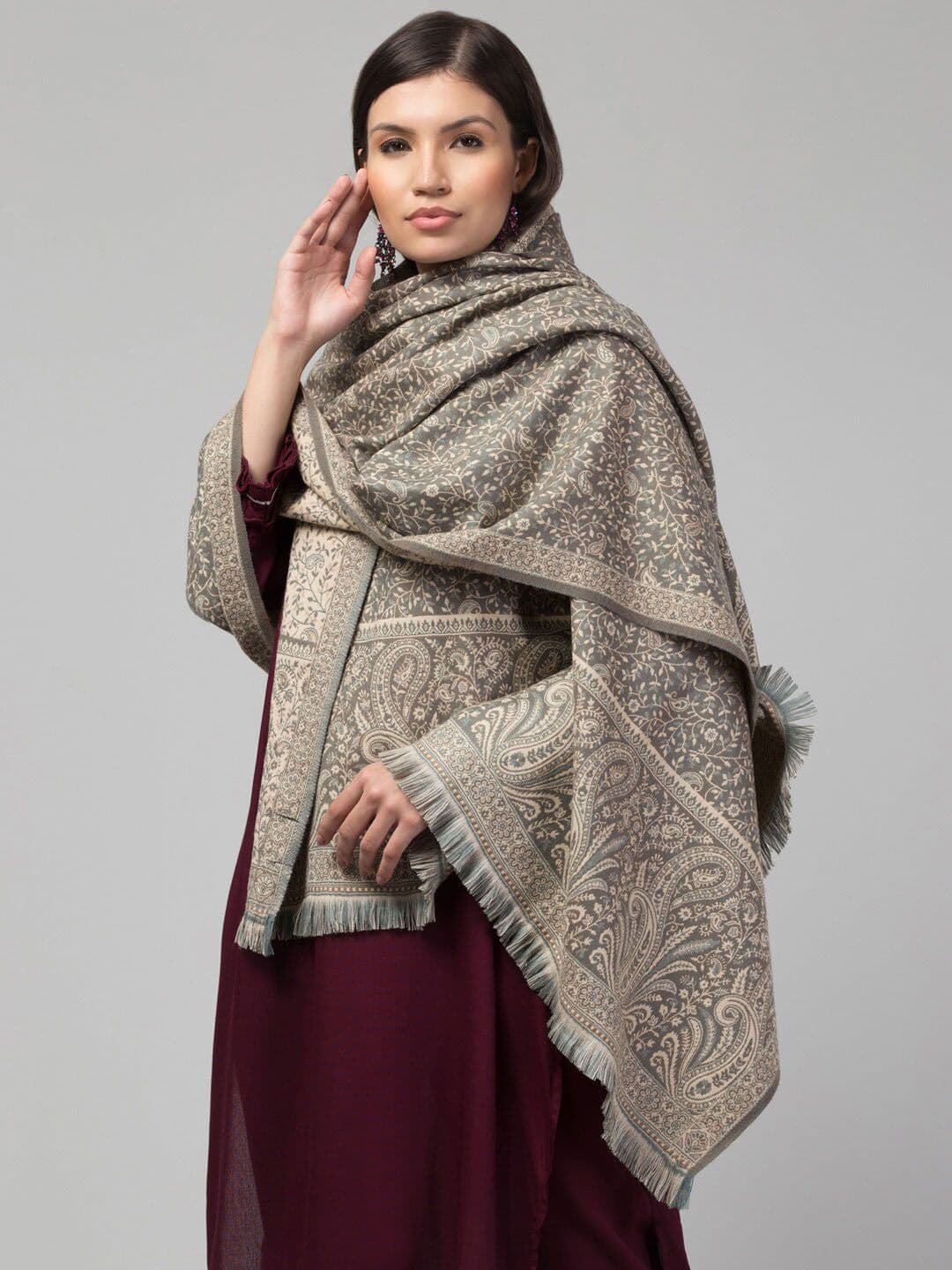 Tweedle Floral Woven Design Pure Woolen Shawl - view 1