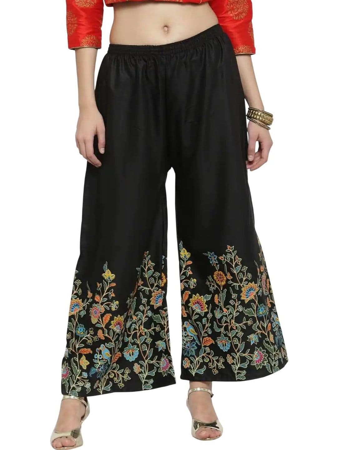 OMAYA Women Floral Printed Knitted Ethnic Palazzos - view 1