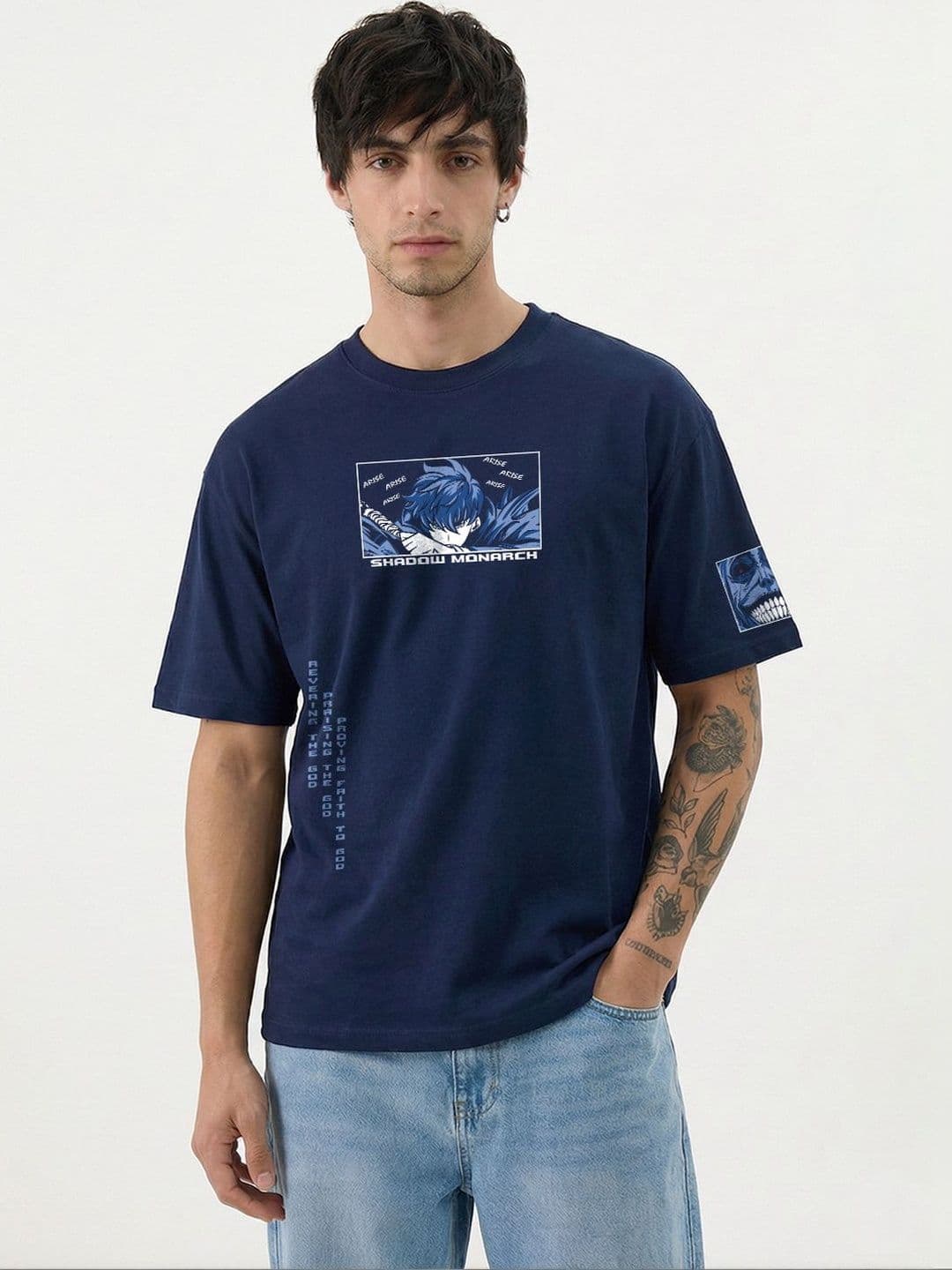 Crazymonk Men Arise of Jin Woo Solo Leveling Printed Anime Oversized Cotton T-shirt - view 1