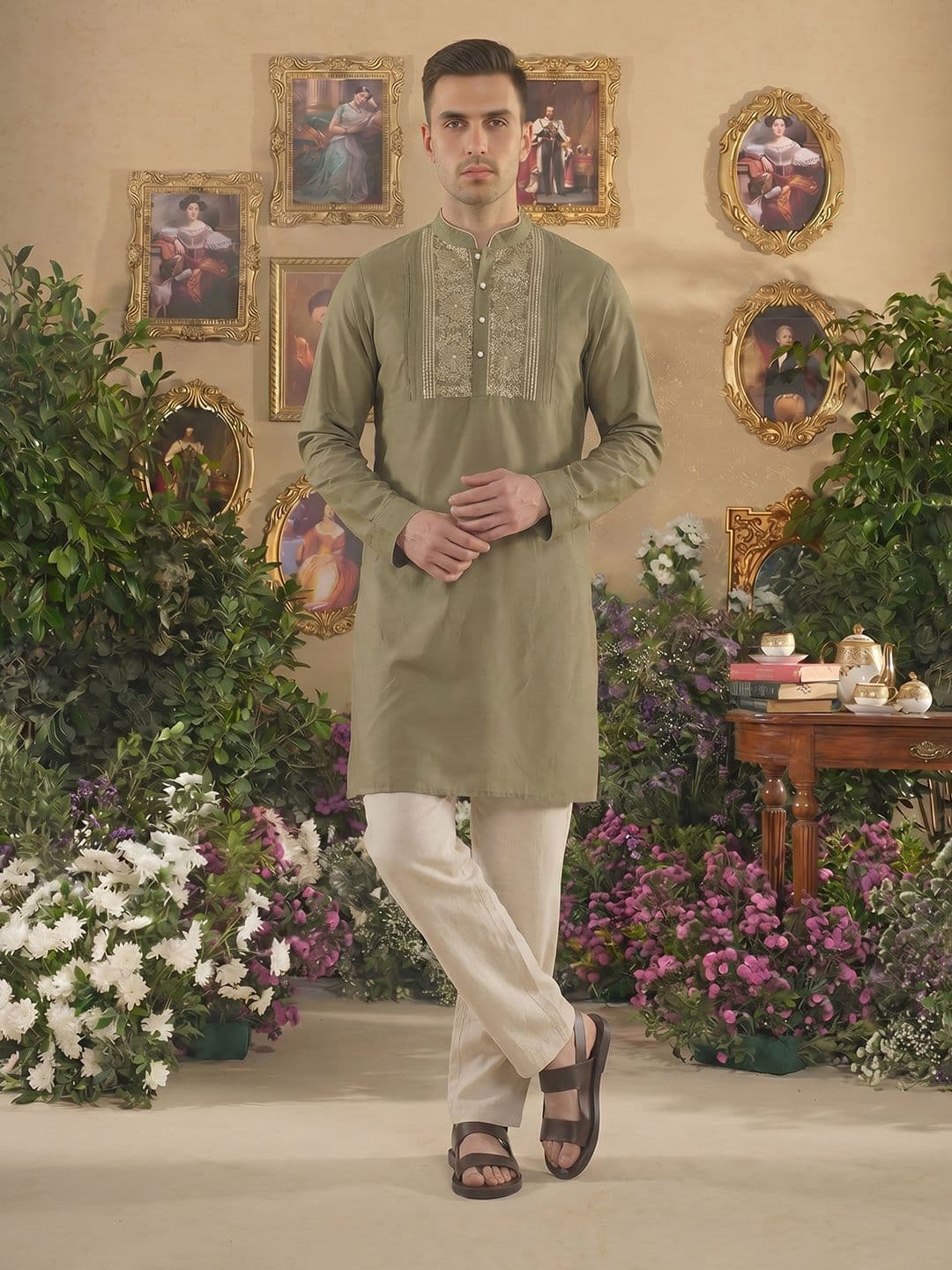 House of Pataudi Jashn Embroidered Kurta - view 1