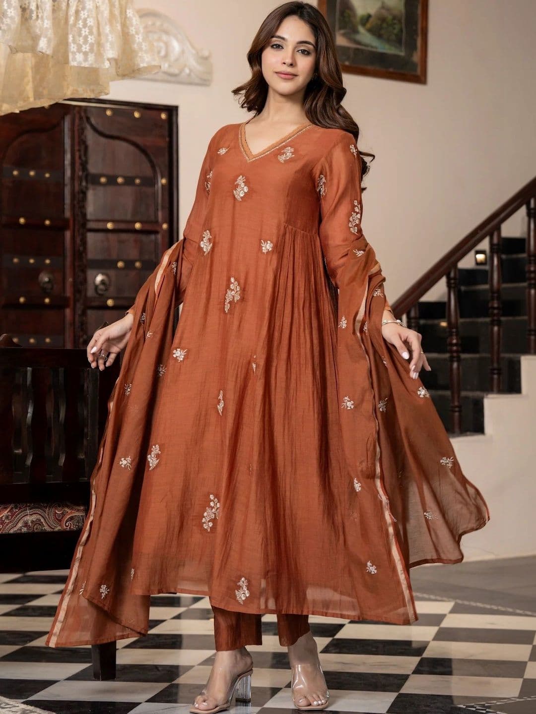HBJ FASHION Women Ethnic Motifs Embroidered Empire Thread Work Kurta with Trousers & With Dupatta - view 1