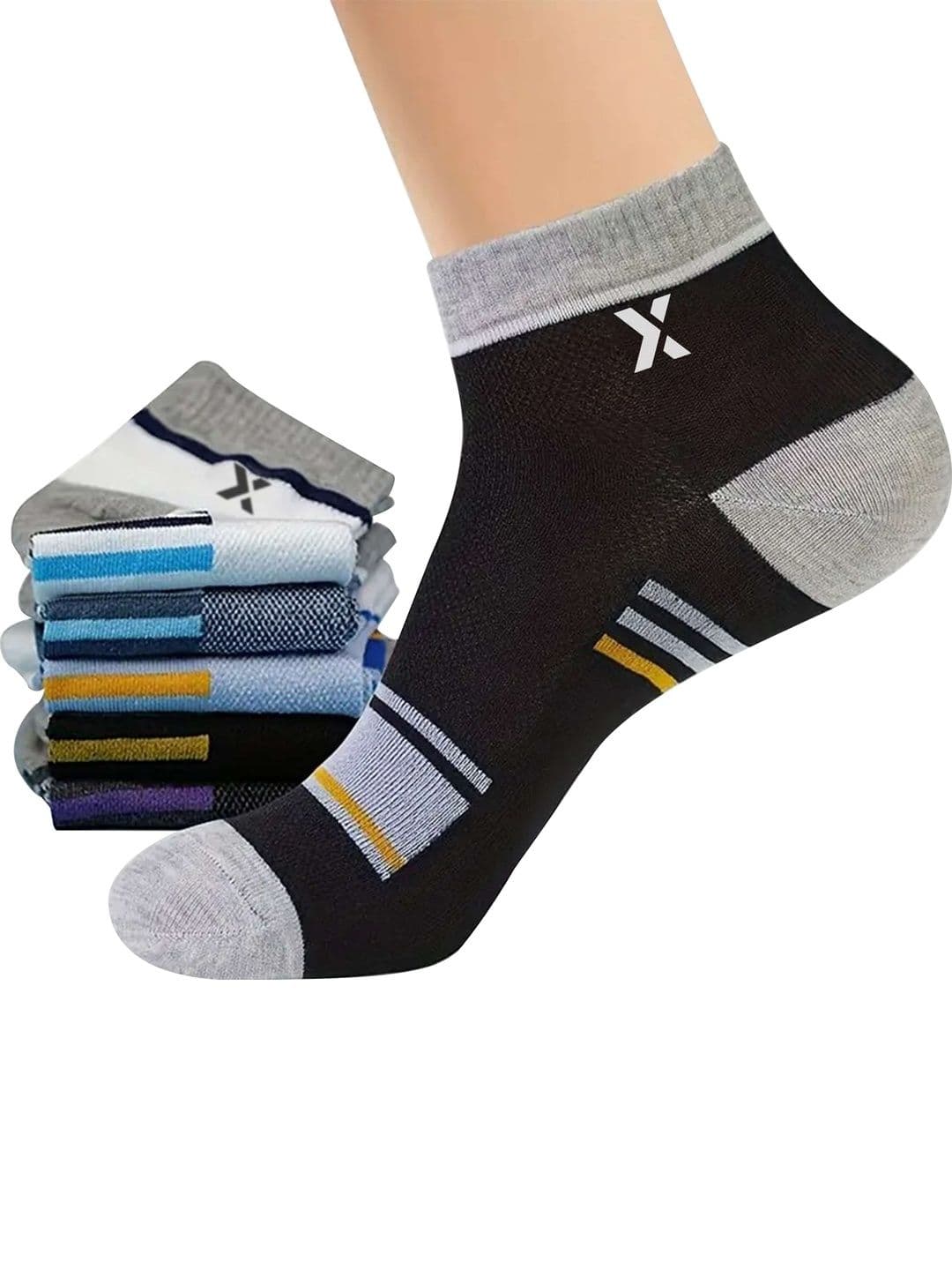 JEMOX Men Pack of 5 Cotton Blend Assorted Striped Ankle Length Socks - view 1