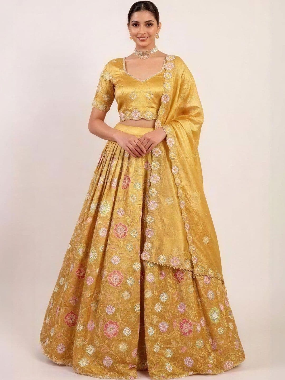 INDBERRY Embroidered Sequinned Semi-Stitched Lehenga & Blouse Organza - view 1