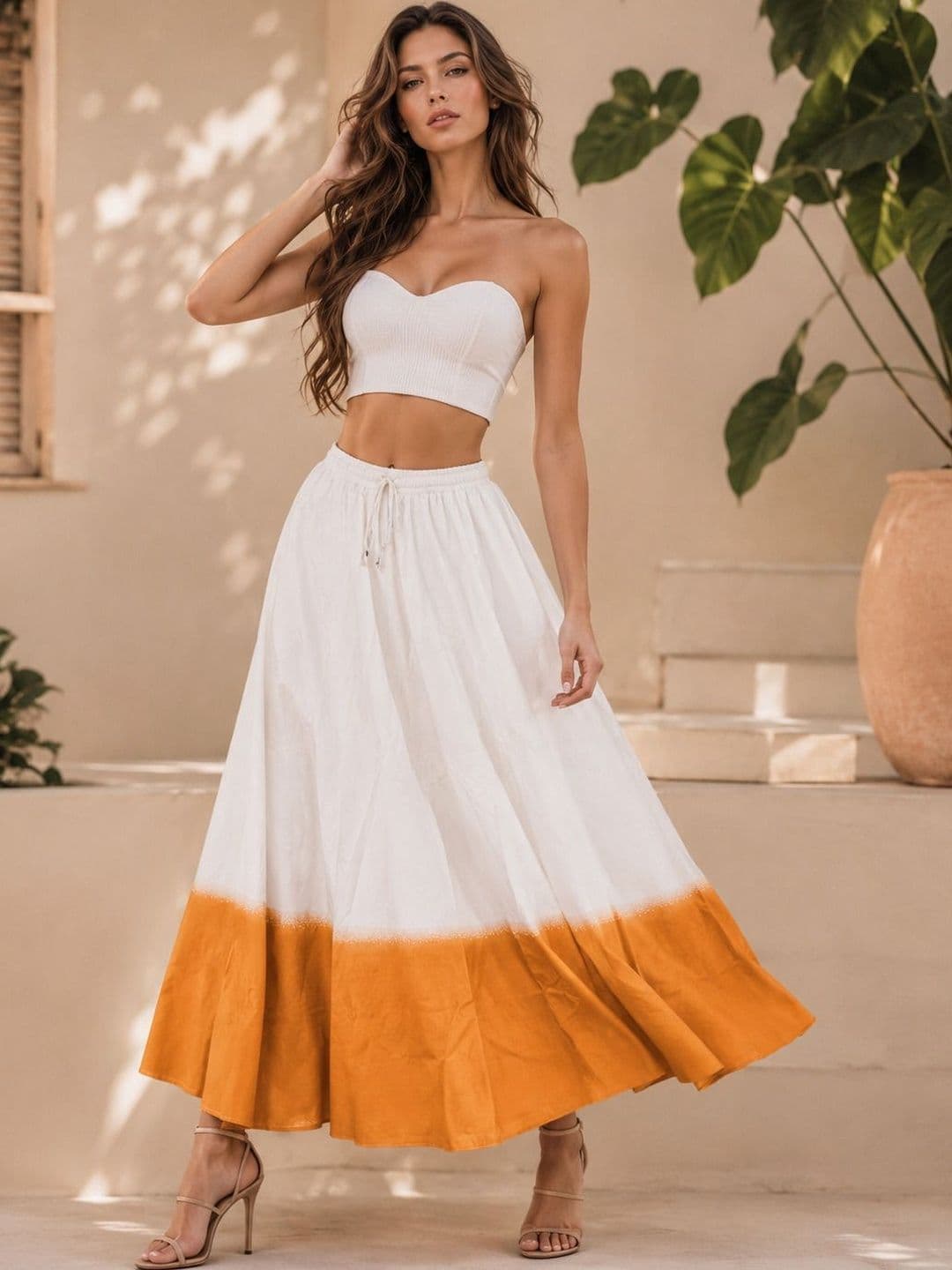 TNQ Women Pure Cotton Cotton Cambric Colourblocked Tie and Dye Maxi Flared Skirt - view 1
