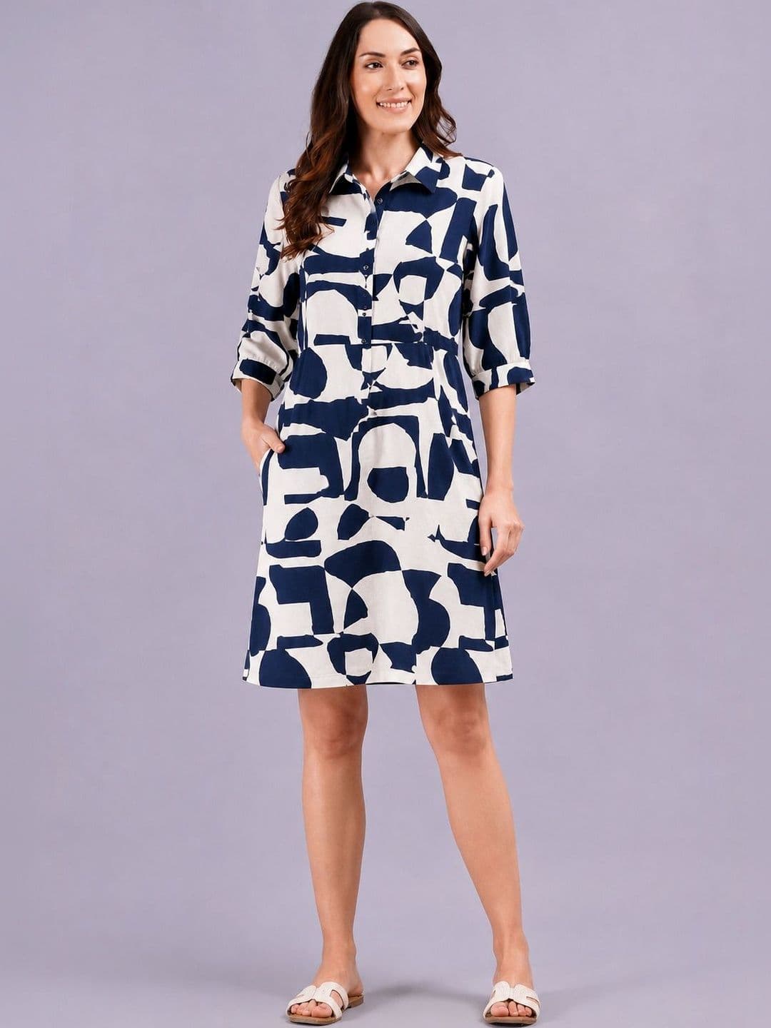 ADIHYAA Women Abstract Printed Viscose Knee Length Shirt Dress - view 1