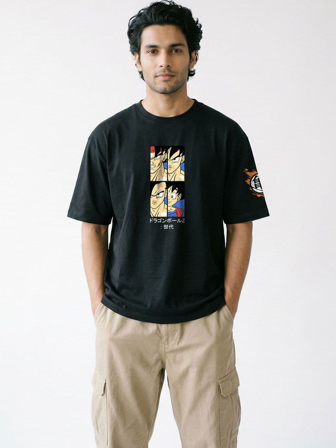Crazymonk Men Evolution of Goku Printed Anime Oversized Cotton T-shirt - view 1