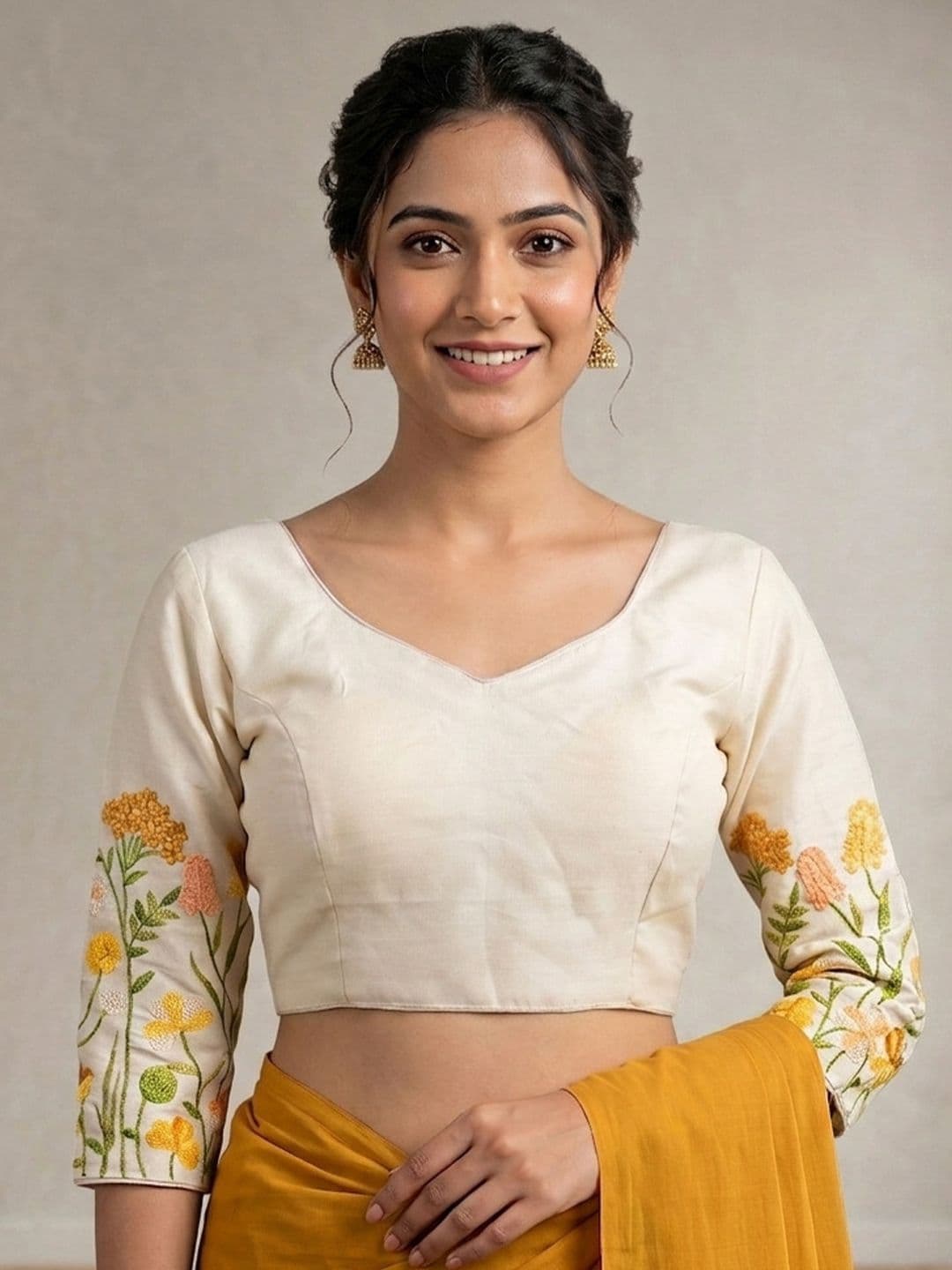Nirmita Cotton Embroidered Thread Work Saree Blouse - view 1