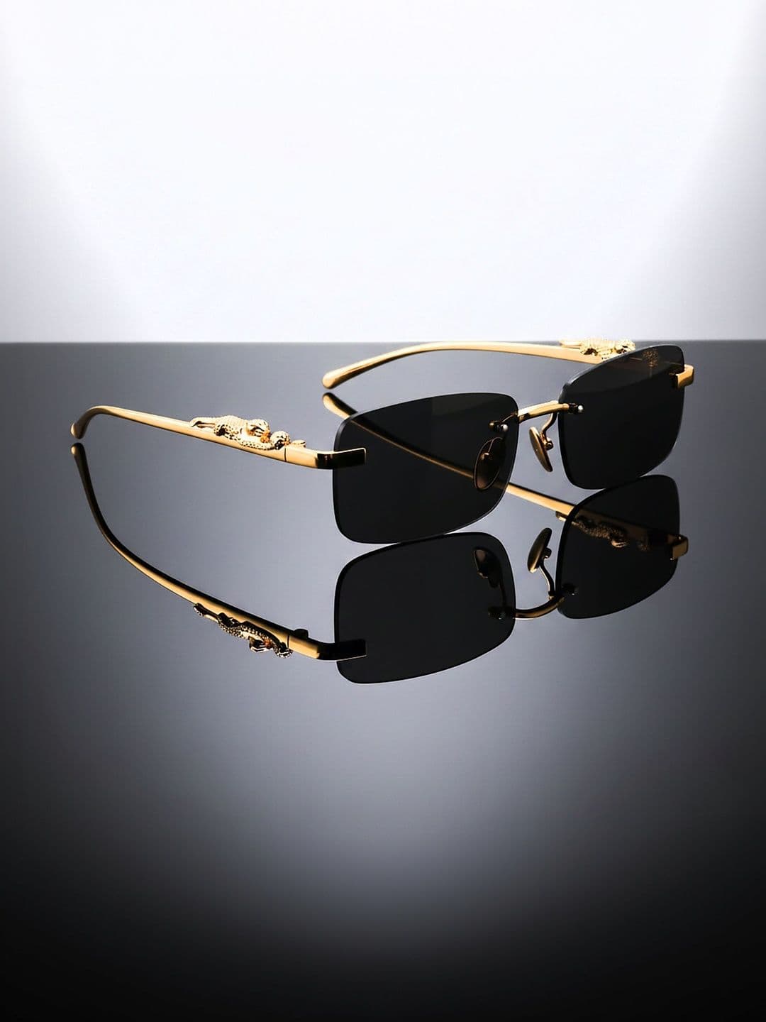 ROADWAY Unisex Black Lens & Gold-Toned Rectangle Sunglasses with - view 1