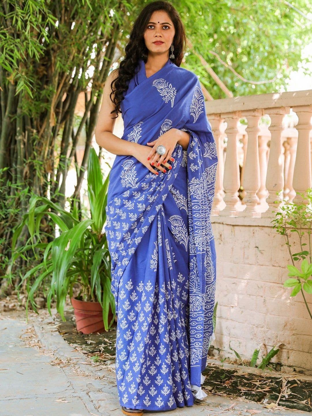 Hastshilpi Ethnic Motifs Printed Mulmul Pure Cotton Saree - view 1