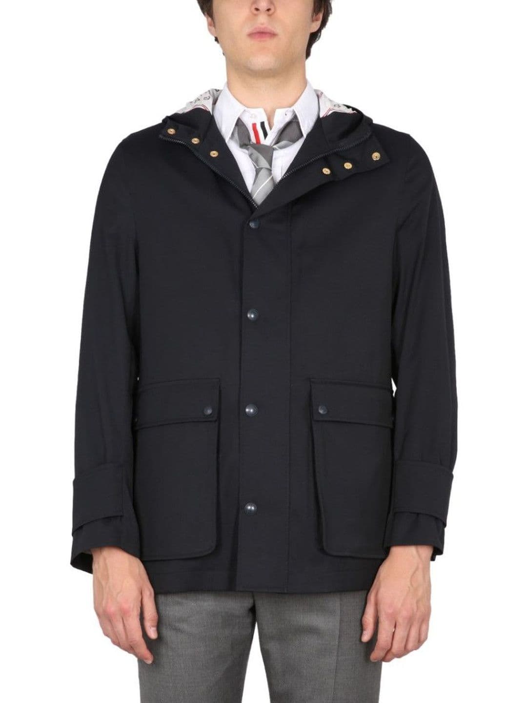 Thom Browne Blue Solid Hood Jacket - view 1