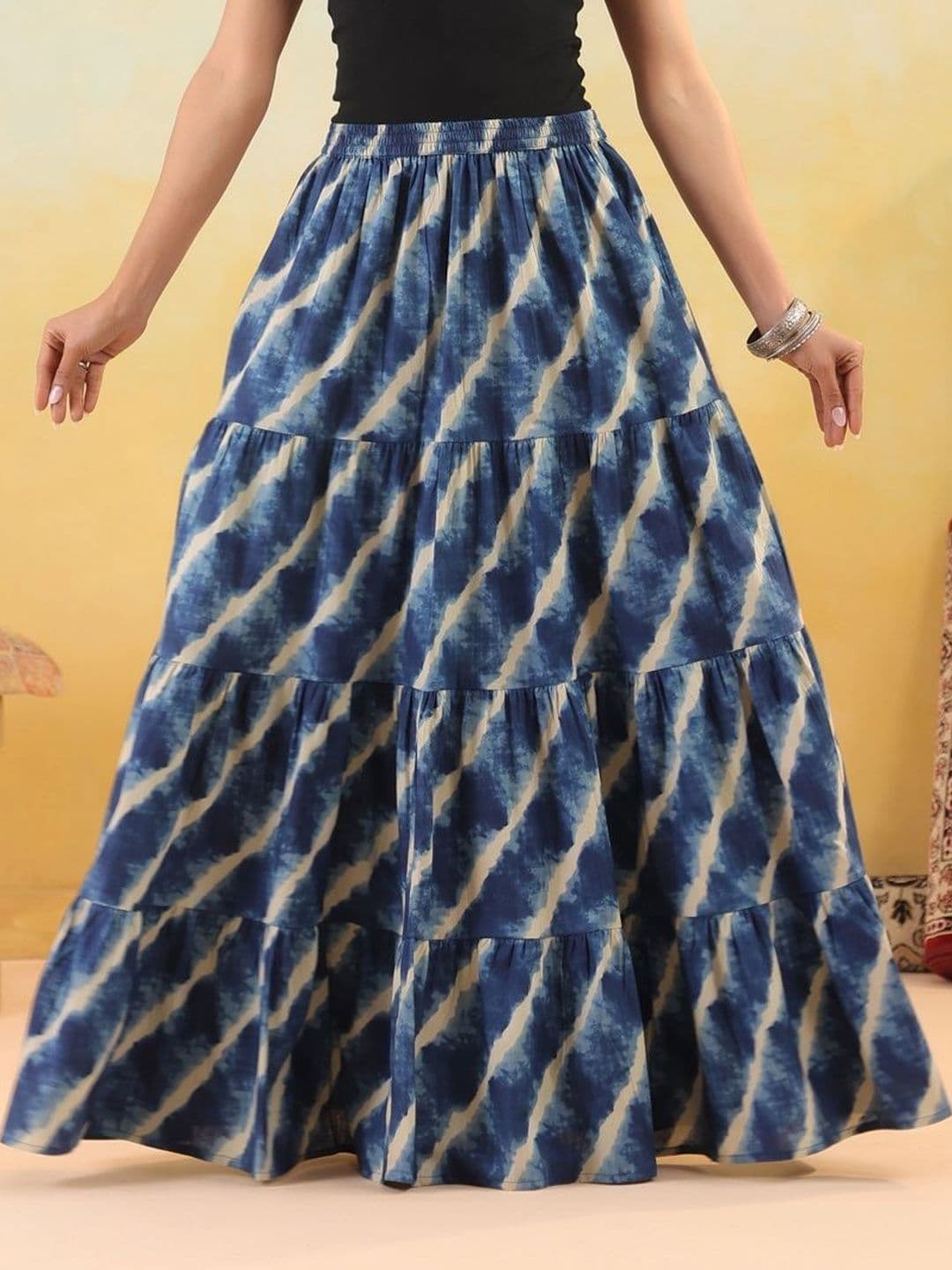 Rimeline Women Pure Cotton Cotton Cambric Self Design Maxi Flared Skirt - view 1