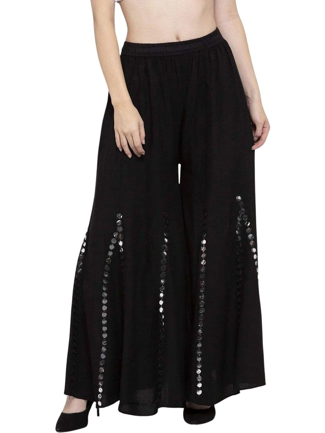 OMAYA Women Embellished Flared Knitted Ethnic Palazzos - view 1