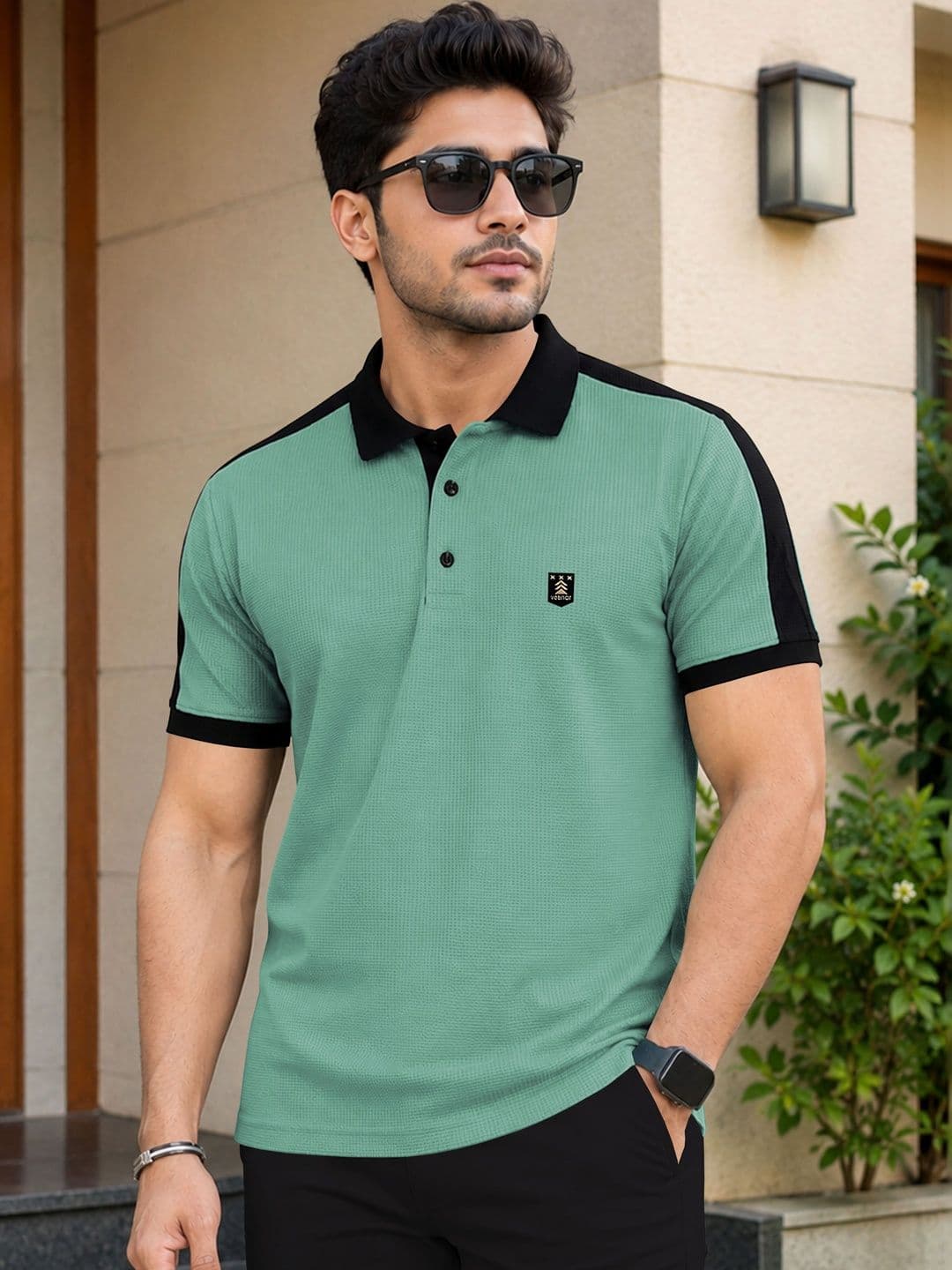 VeBNoR Self Design Colourblocked Polo Collar T-Shirt - view 1