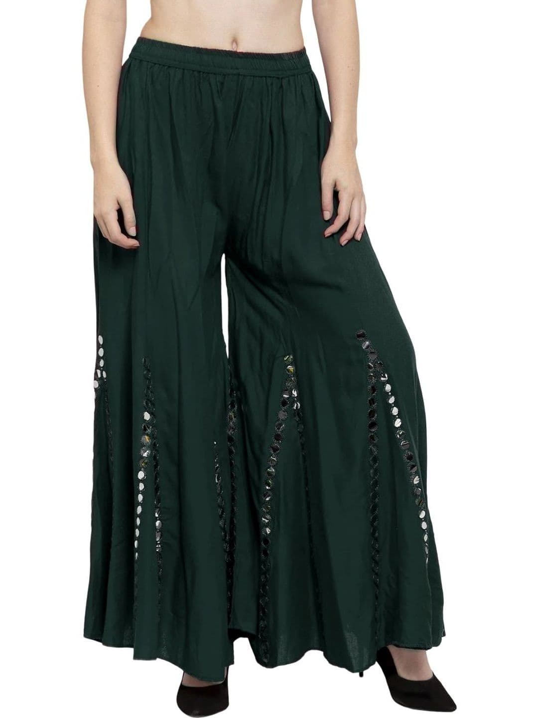 OMAYA Women Embellished Flared Knitted Ethnic Palazzos - view 1