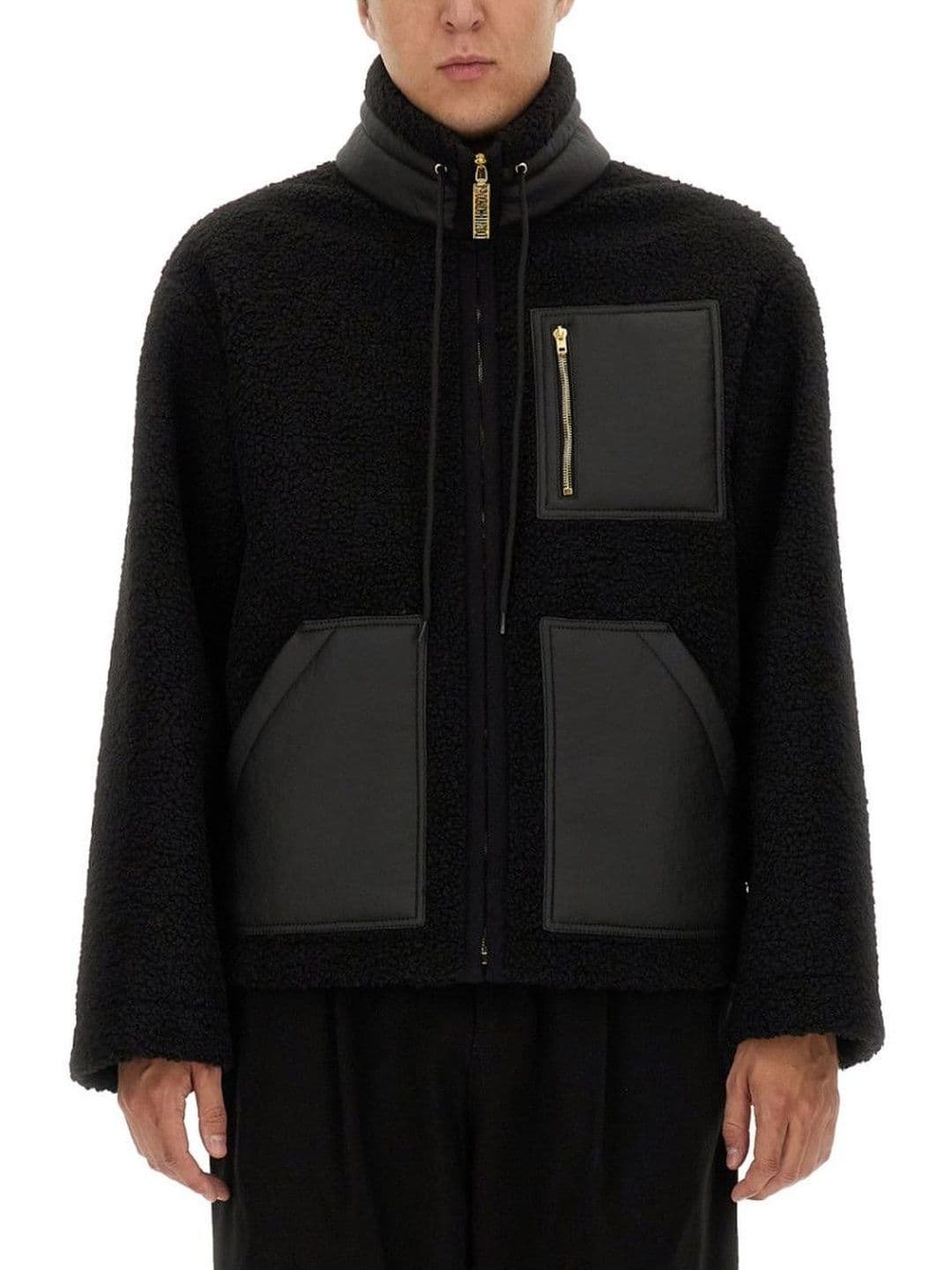MOSCHINO Black Textured Mock Collar Jacket - view 1