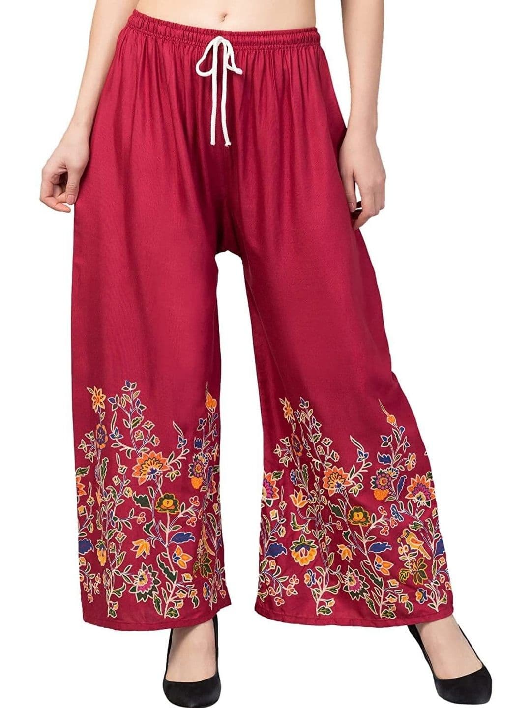 OMAYA Women Floral Printed Knitted Ethnic Palazzos - view 1