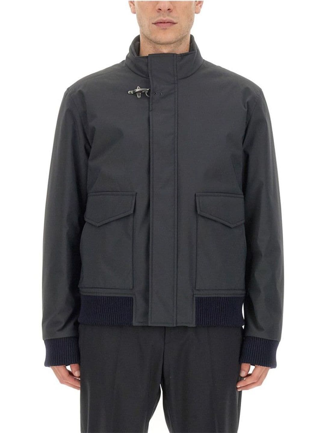 Fay Grey Solid Mock Collar Jacket - view 1