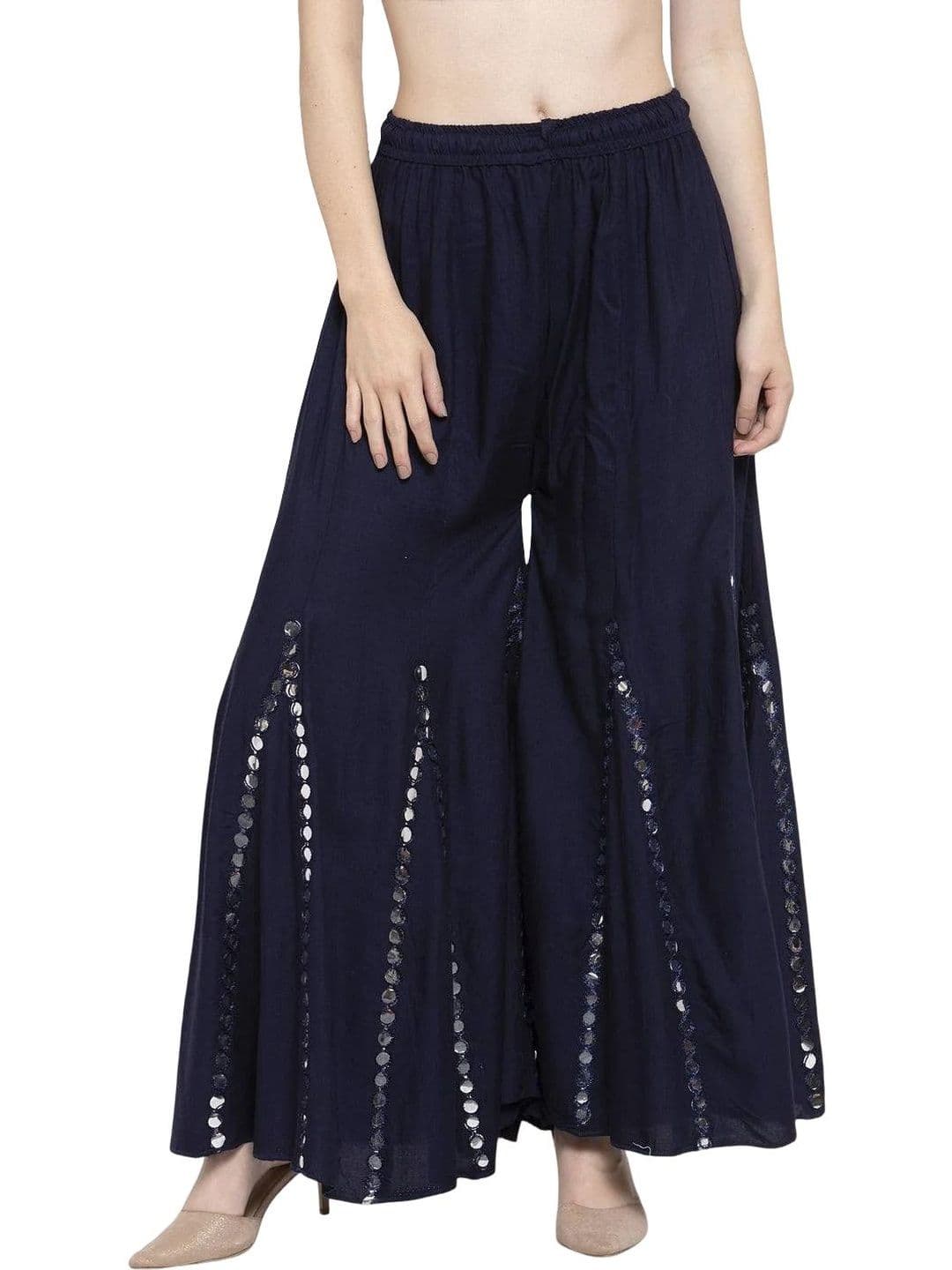 OMAYA Women Embellished Flared Knitted Ethnic Palazzos - view 1