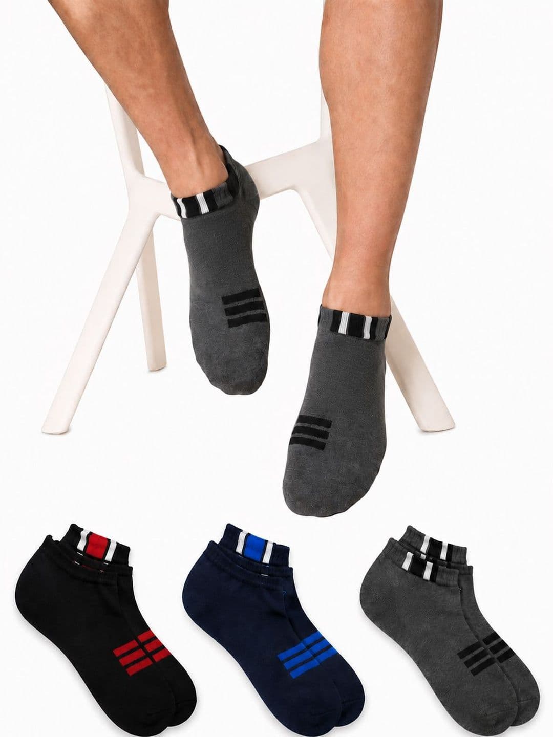 CORTICA Men Pack of 3 Cotton Blend Assorted Patterned Ankle Length Socks - view 1