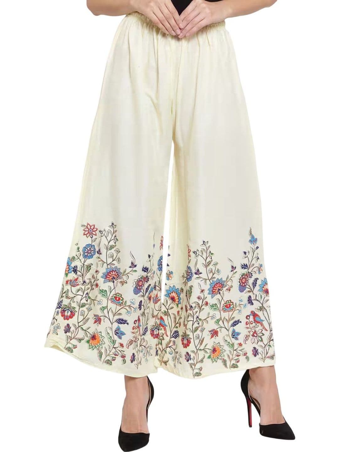 OMAYA Women Floral Printed Knitted Ethnic Palazzos - view 1