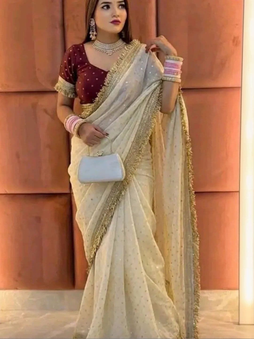 Sangria Embellished Satin Saree - view 1