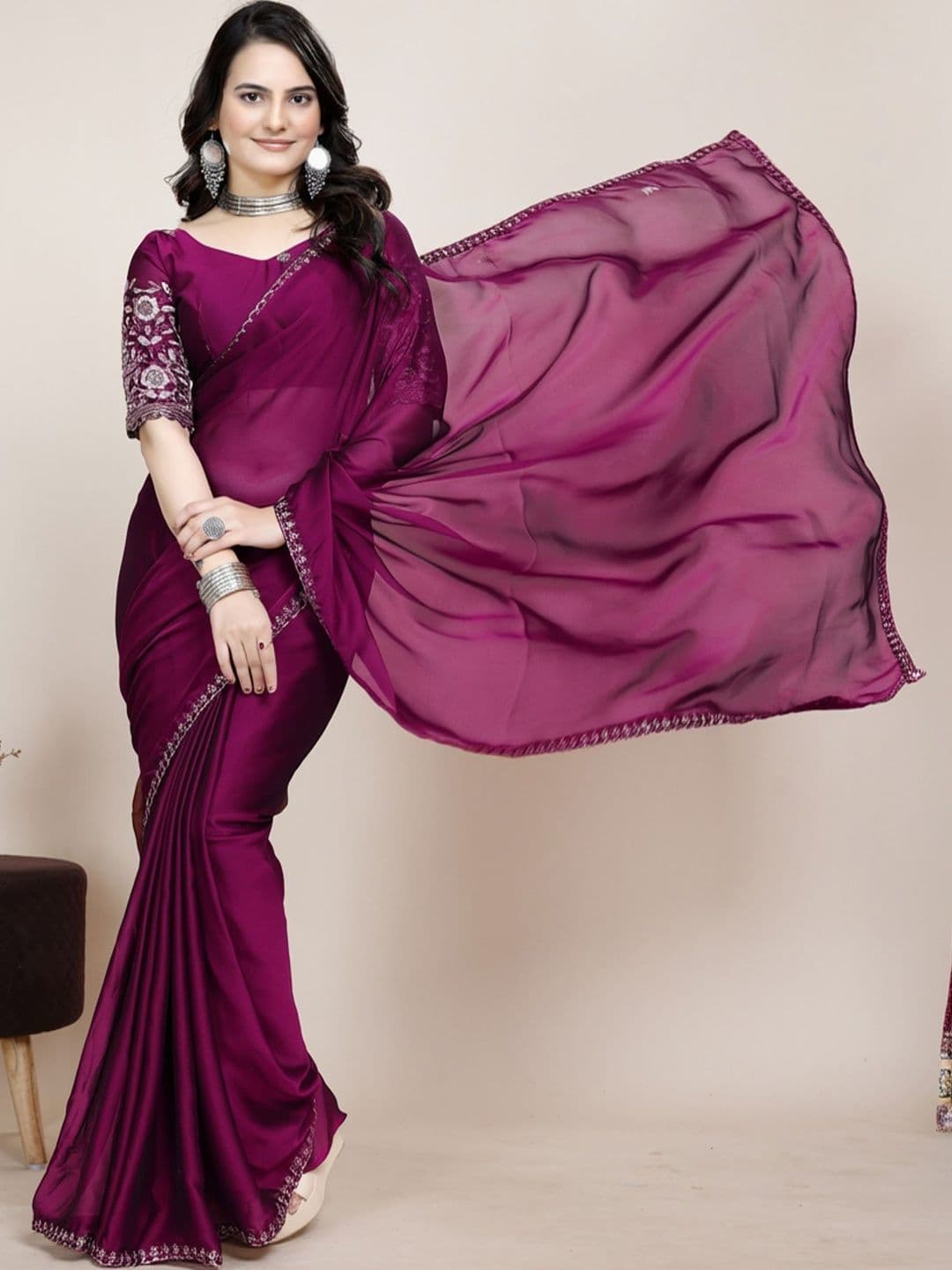 Vastra Drape Embellished Embroidered Silk Blend Saree - view 1