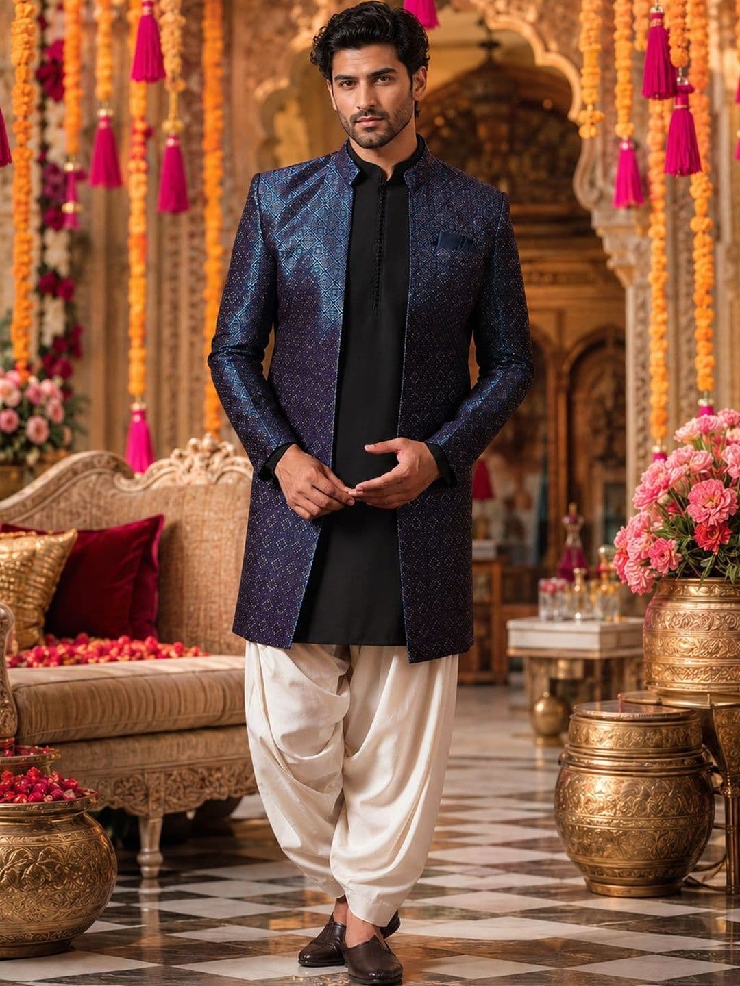 SOURAGYA Embroidered Mandarin Collar Sherwani