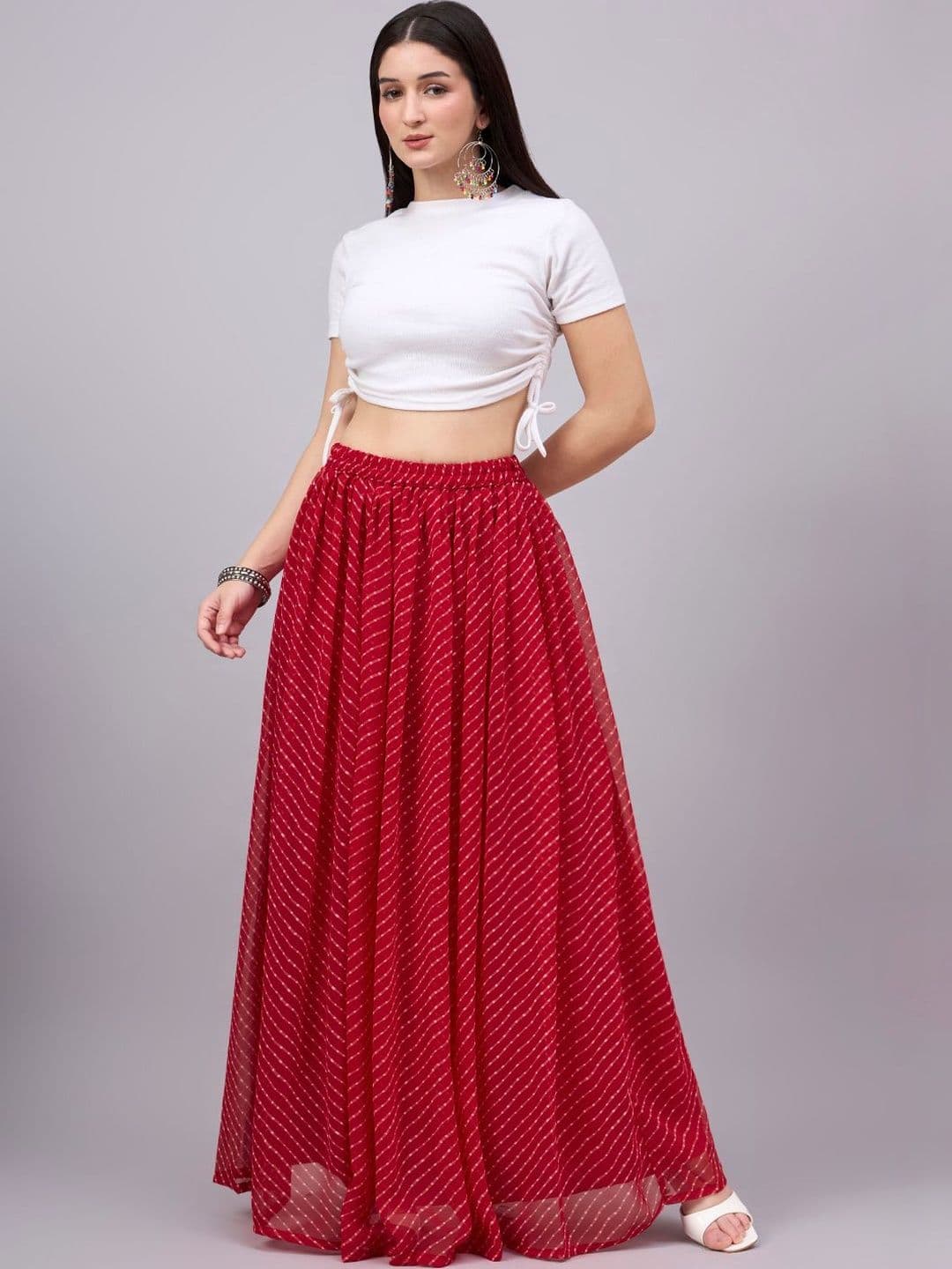 BANJANAN Women Georgette Striped Maxi Flared Skirt - view 1