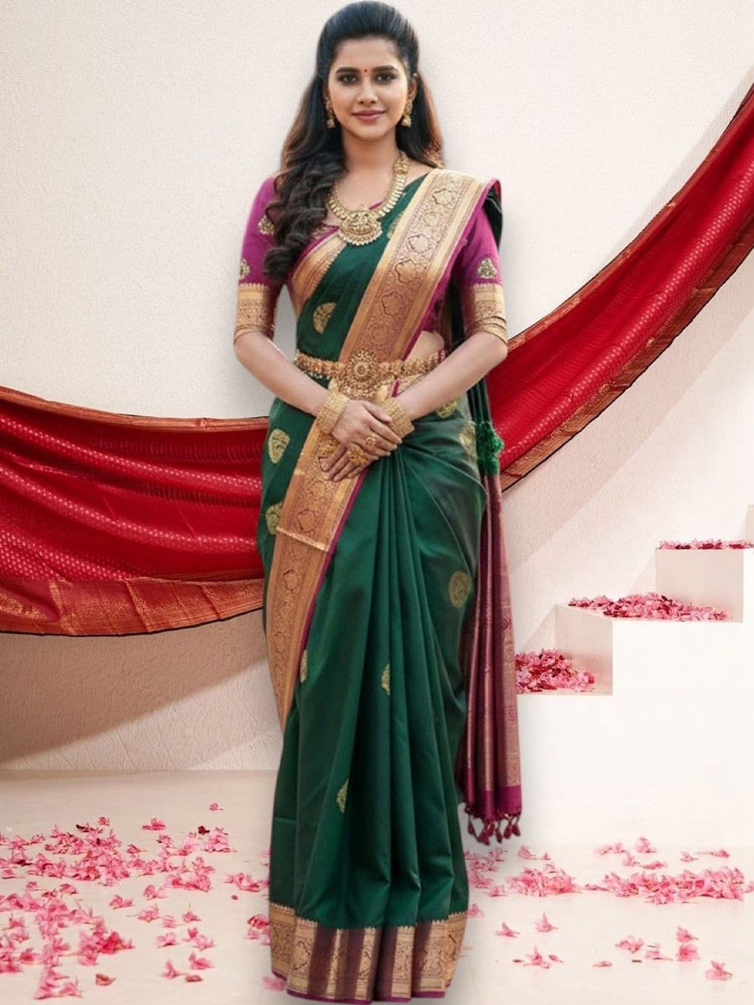Varanga Woven Design Zari Silk Blend Designer Mysore Silk Saree - view 1