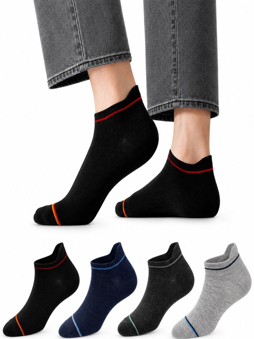 young arrow Men Pack of 4 Cotton Assorted Striped Ankle Length Socks - view 1
