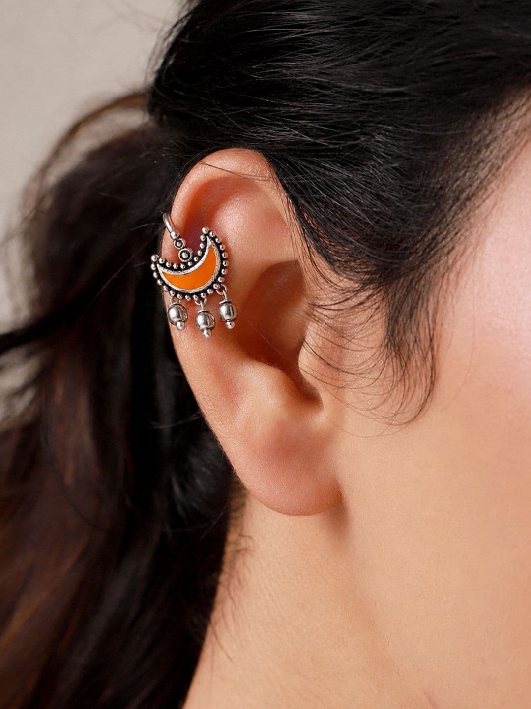 Voylla Silver-Plated Crescent Shaped Drop Earrings - view 1