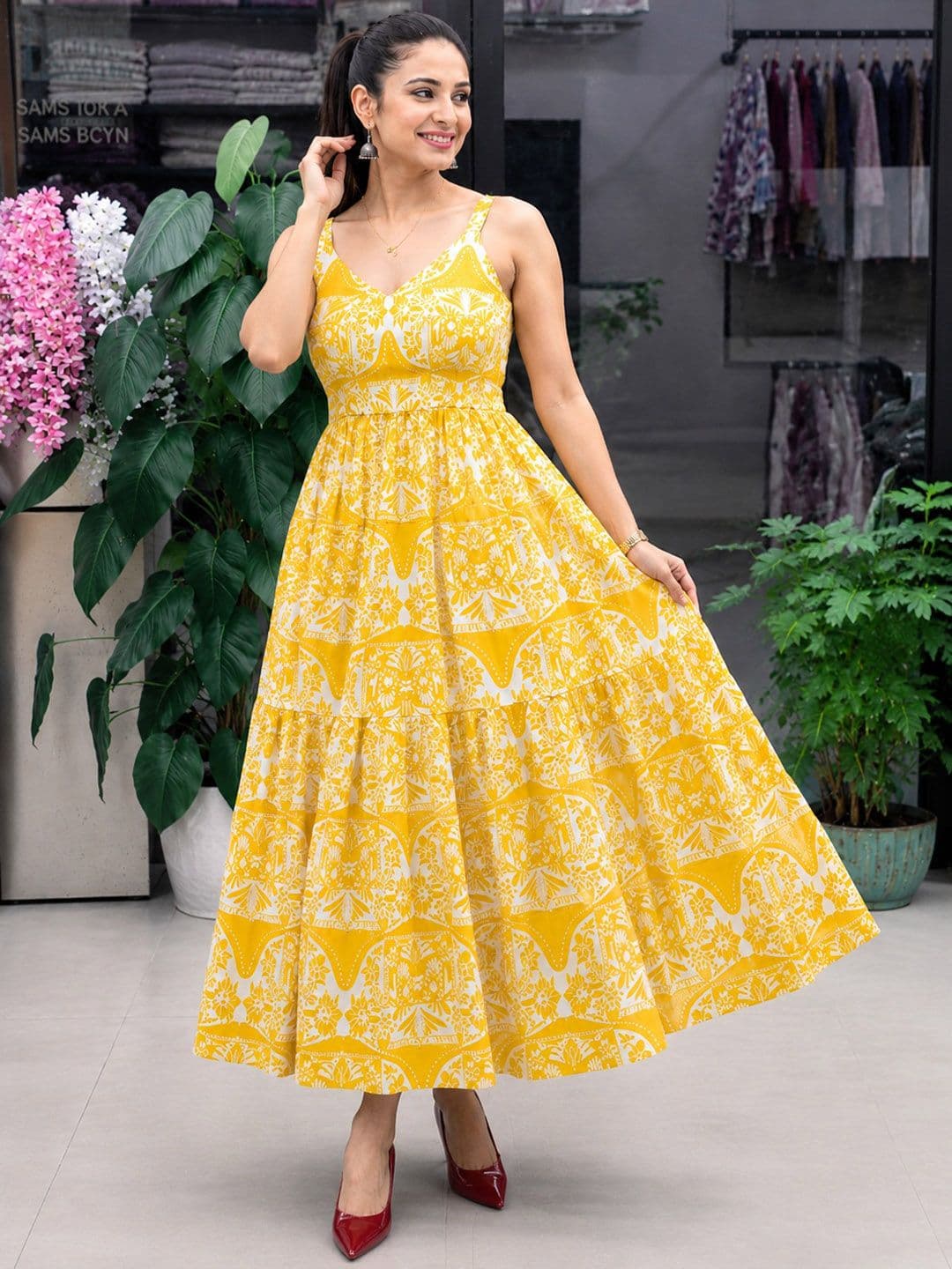 Chaukas Ethnic Motifs Print A-Line Midi Dress - view 1
