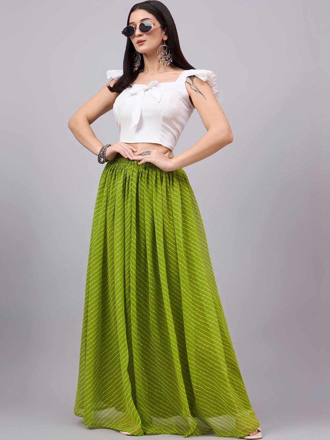 BANJANAN Women Georgette Striped Tiered Maxi Flared Skirt - view 1