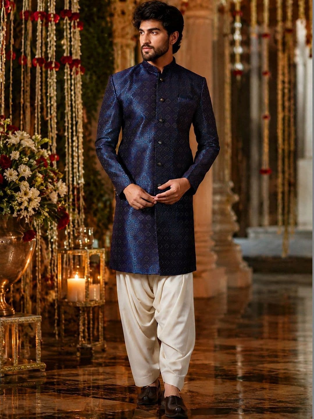 SOURAGYA Embroidered Mandarin Collar Sherwani
