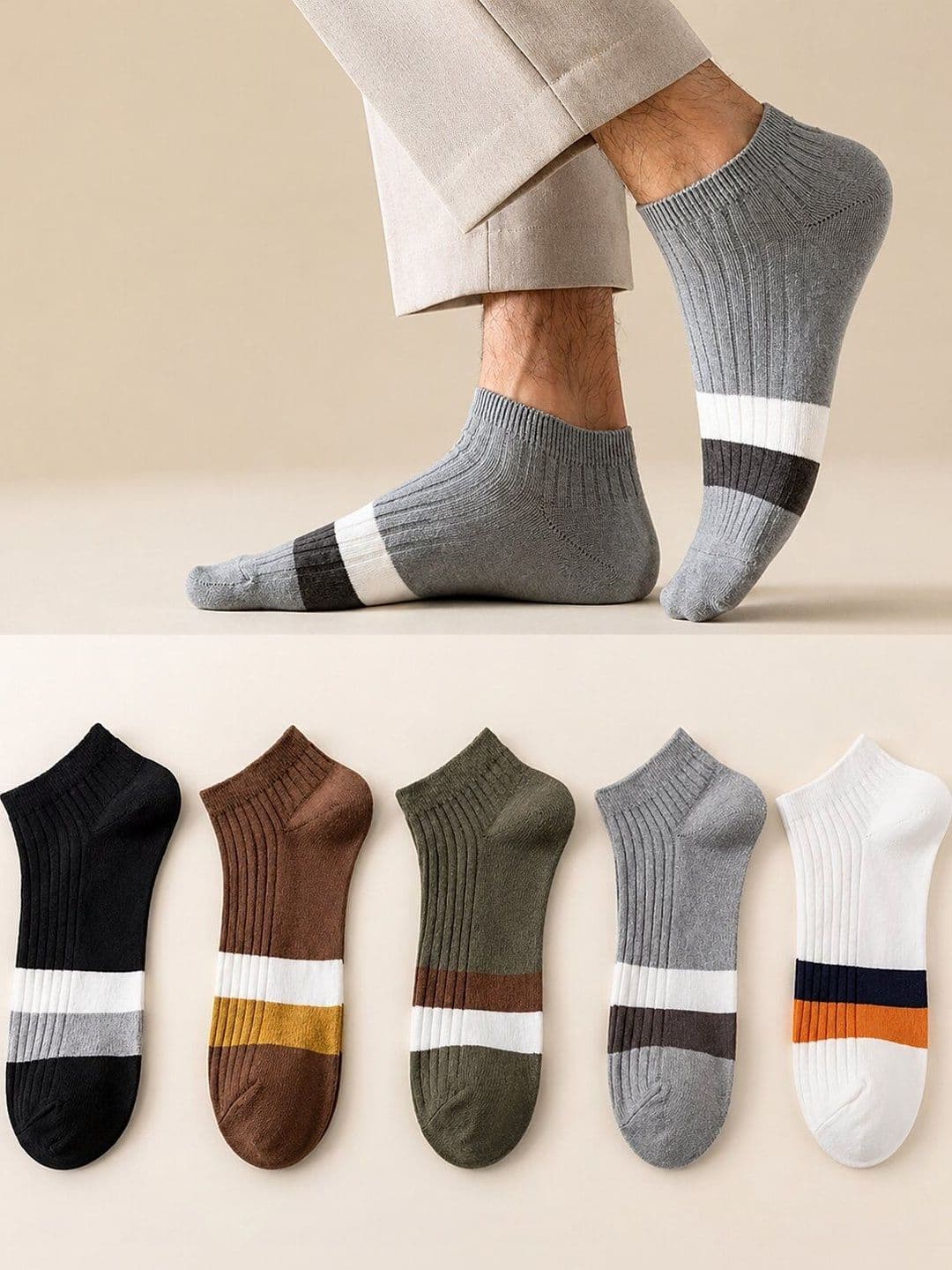 Sloxie Unisex Pack of 5 Cotton Colourblocked Ankle Length Socks - view 1
