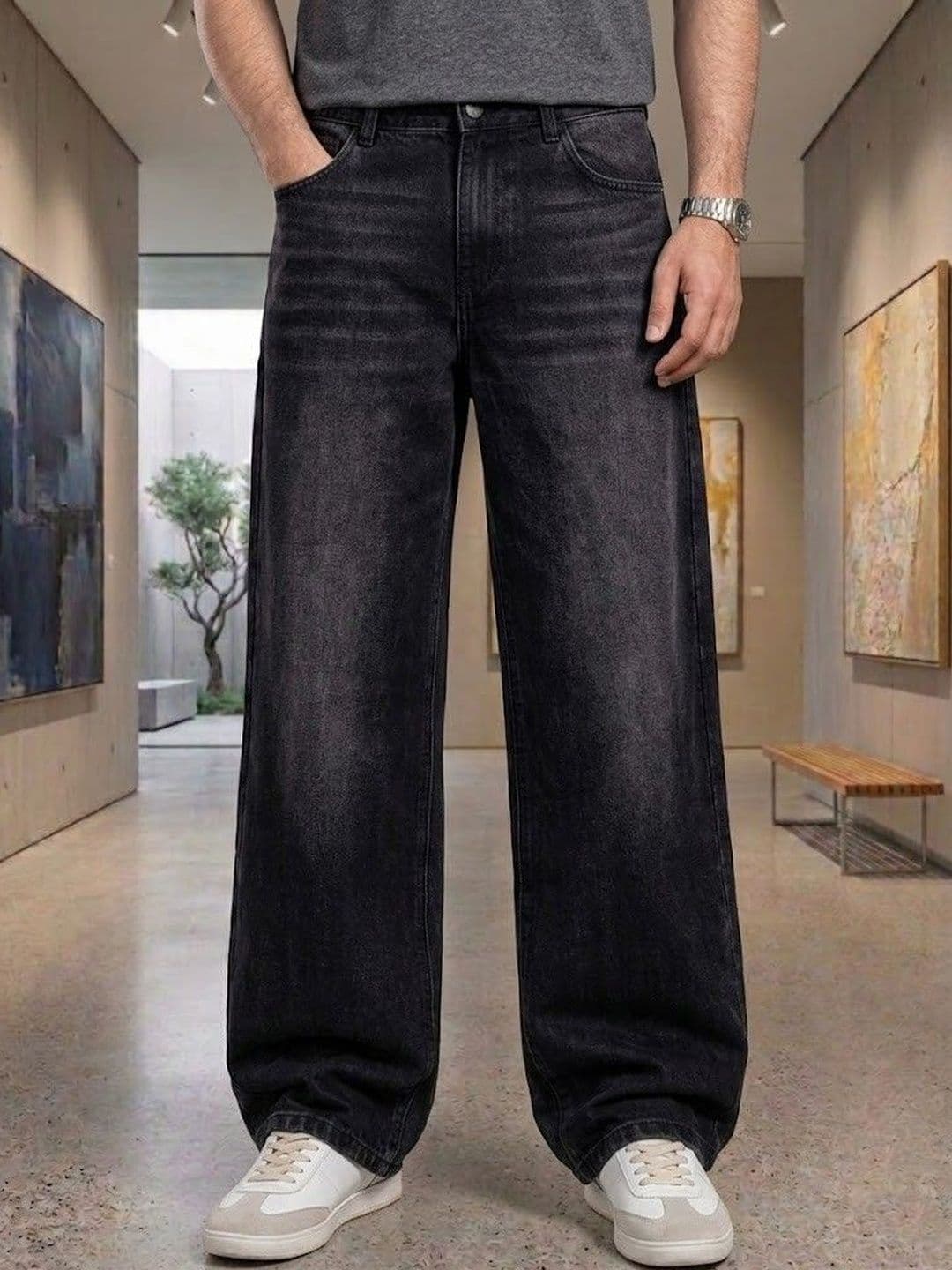 FEBRi Men Wide Leg Mid-Rise Light Fade Jeans - view 1