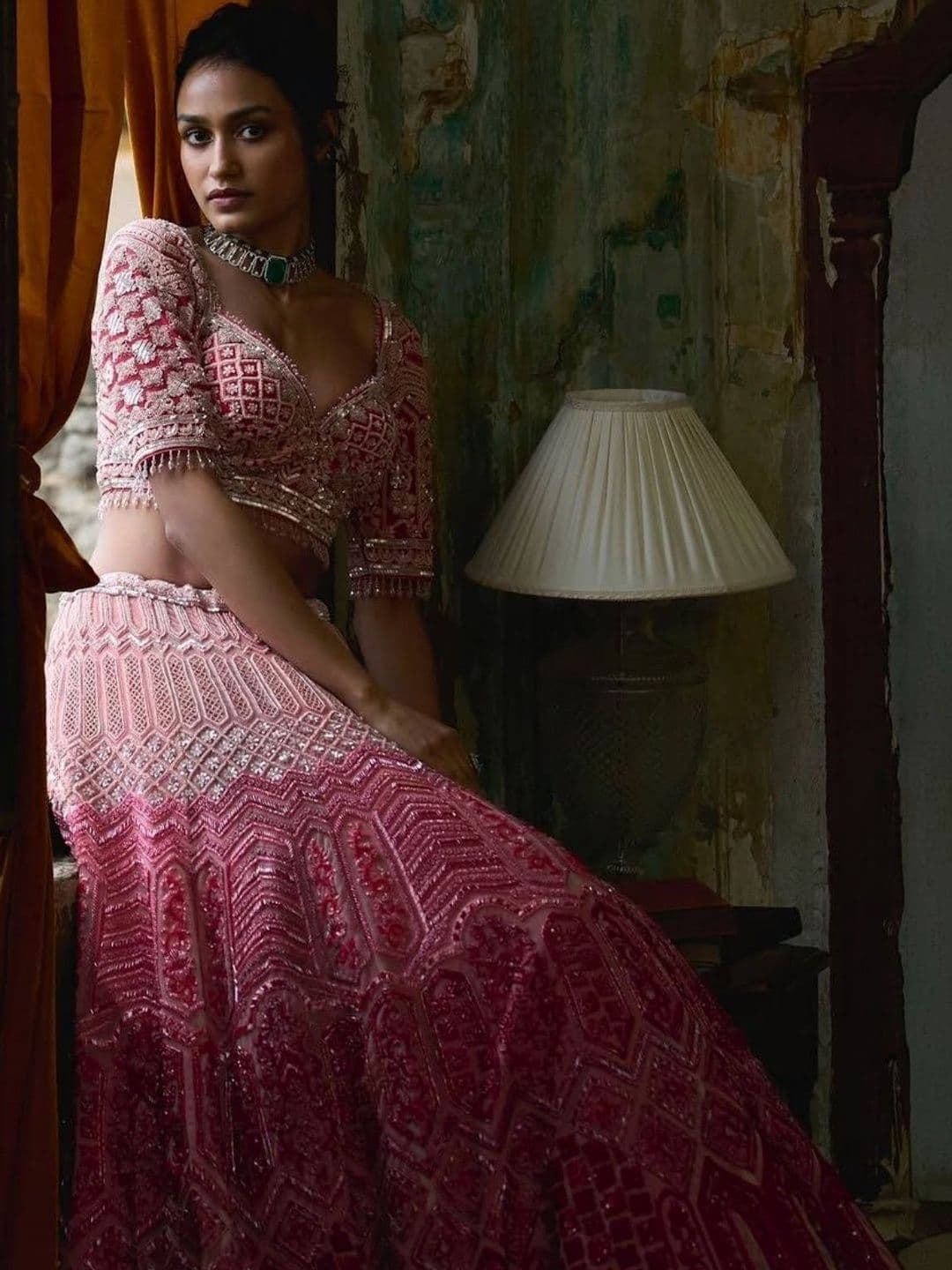 ODETTE Embroidered Beads and Stones Semi-Stitched Lehenga & Unstitched Blouse With Dupatta - view 1
