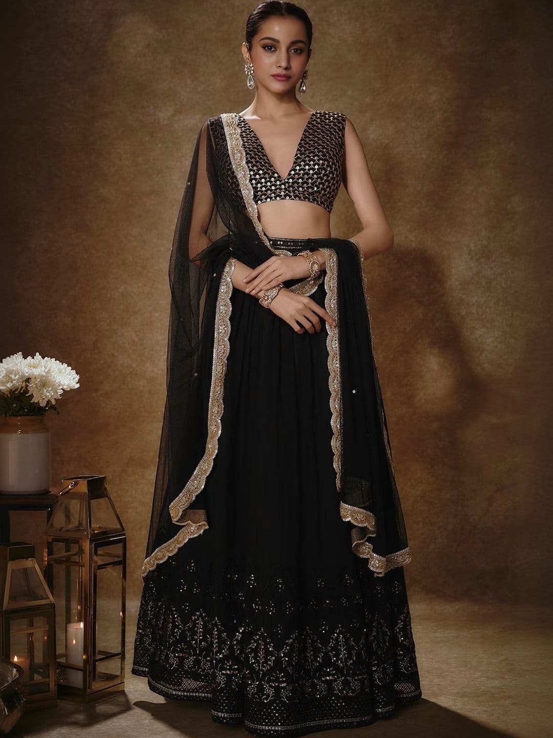 FAB WINDOW Embellished Sequinned Semi-Stitched Lehenga & Unstitched Blouse With Dupatta - view 1