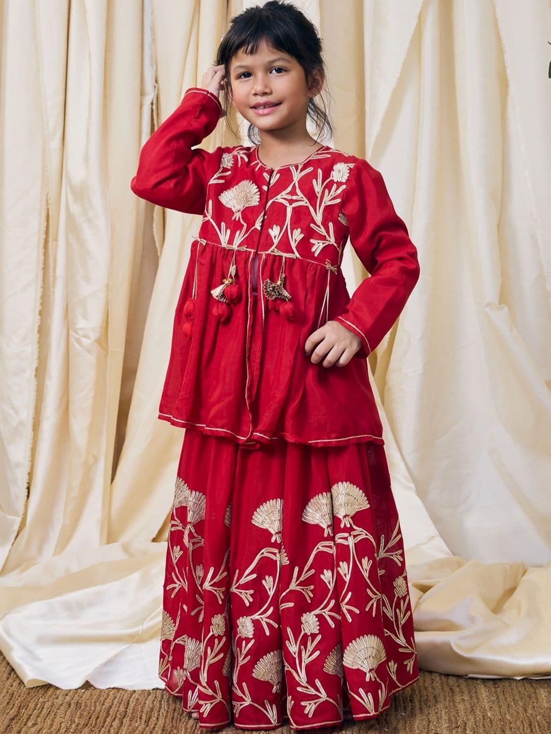Fayon Kids Girls Embroidered Thread Work Ready to Wear Lehenga & - view 1