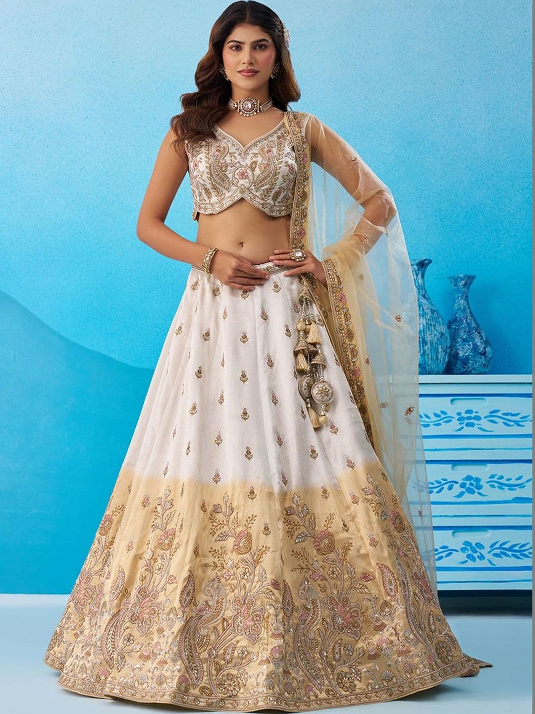 KALINI Embroidered Semi-Stitched Lehenga & Unstitched Blouse With Dupatta - view 1