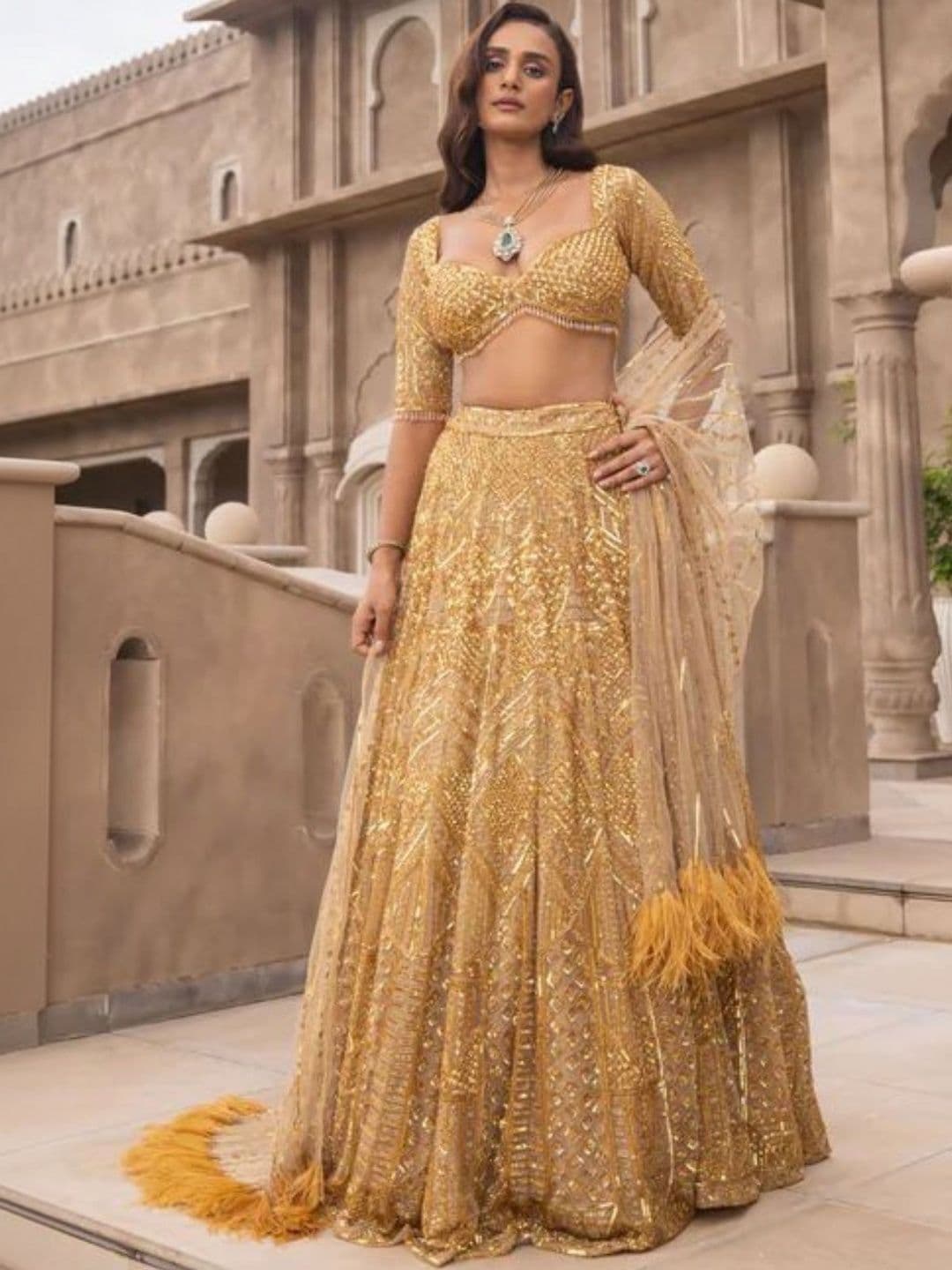 ODETTE Embroidered Sequinned Semi-Stitched Lehenga & Unstitched Blouse With Dupatta - view 1