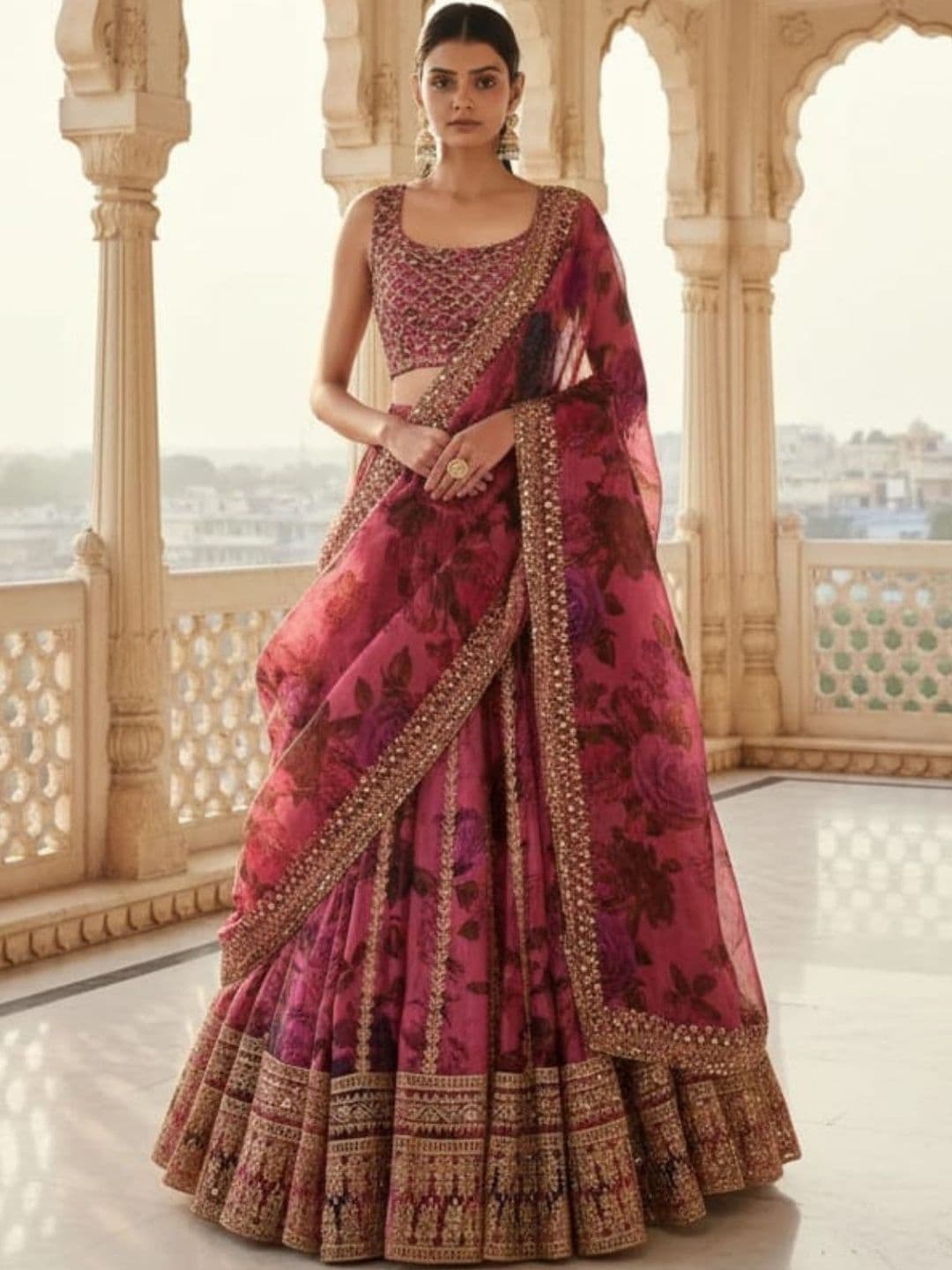 ODETTE Embroidered Beads and Stones Semi-Stitched Lehenga & Unstitched Blouse With Dupatta - view 1