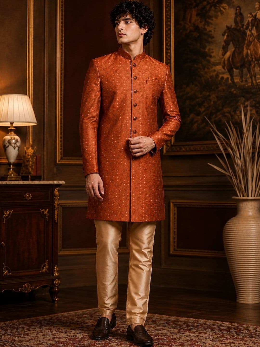 SOURAGYA Embroidered Mandarin Collar Sherwani