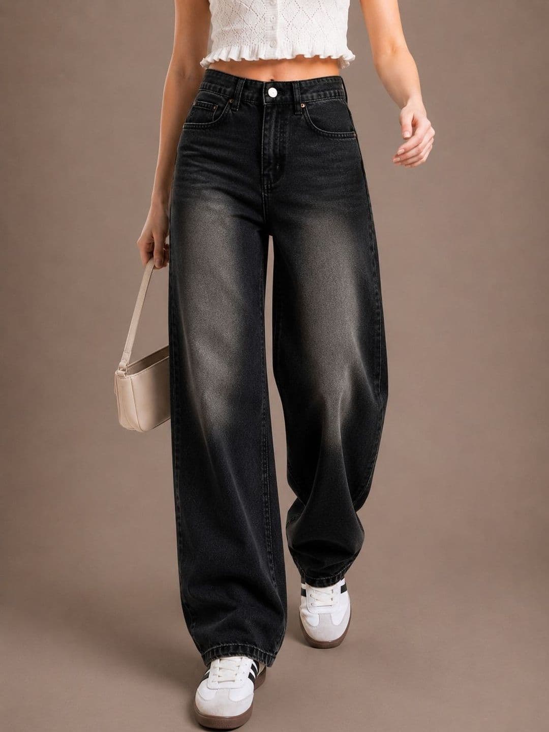 glitchez Women Comfort Wide Leg High-Rise Low Distress Light Fade Stretchable Jeans - view 1