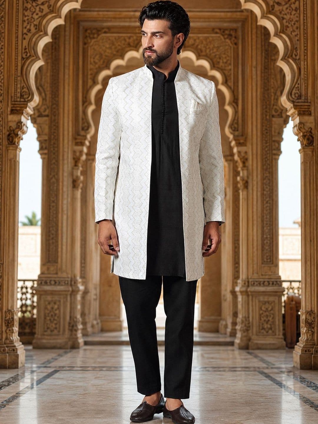 SOURAGYA Embroidered Mandarin Collar Sherwani