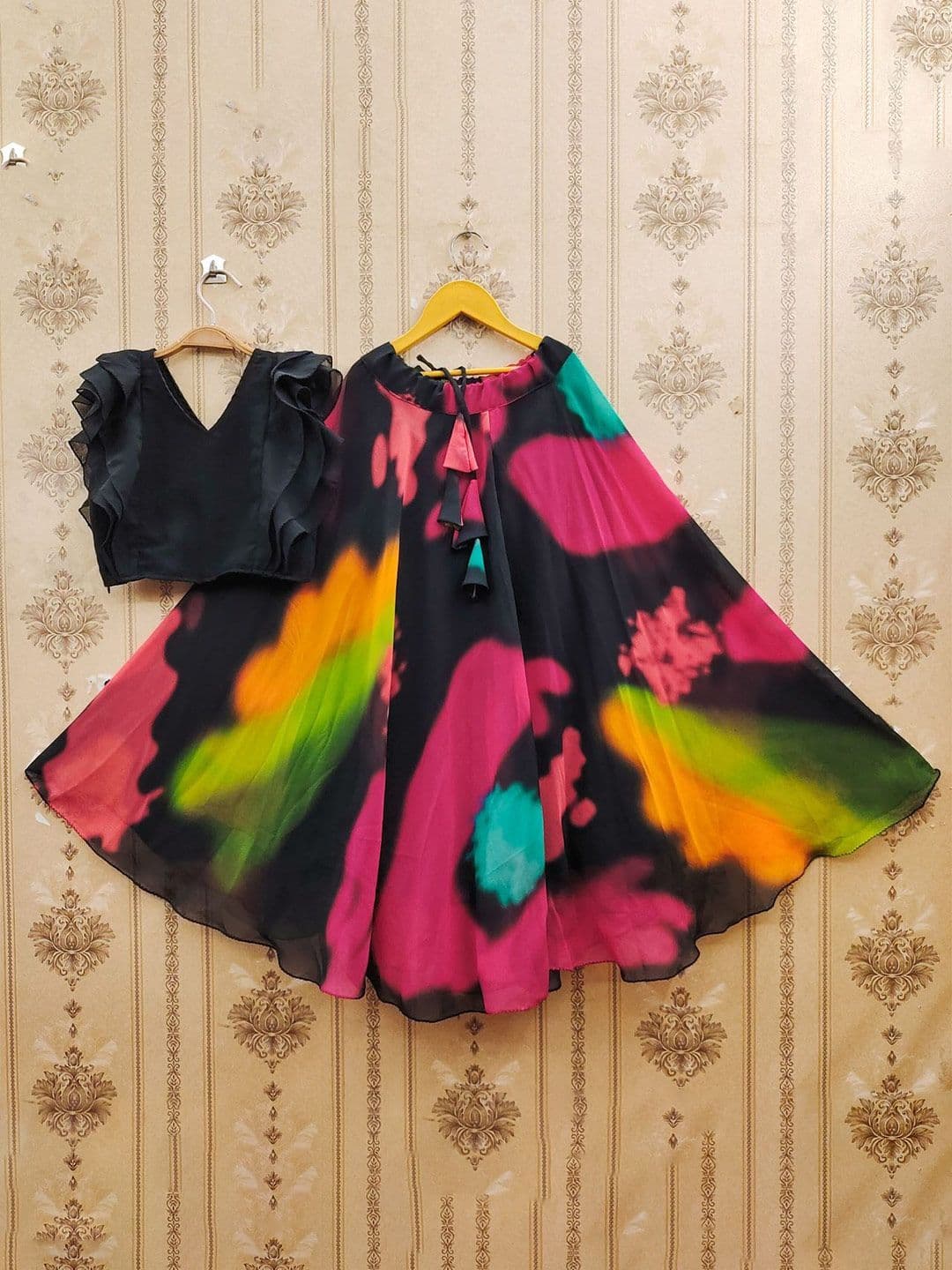 JOVK DESIGN Girls Black Tie & Dye Ready to Wear Lehenga & Choli - view 1
