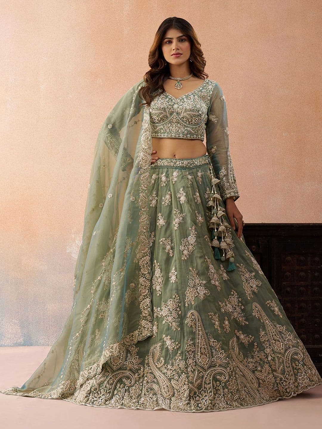 KALINI Embroidered Sequinned Semi-Stitched Lehenga & Unstitched Blouse With Dupatta - view 1