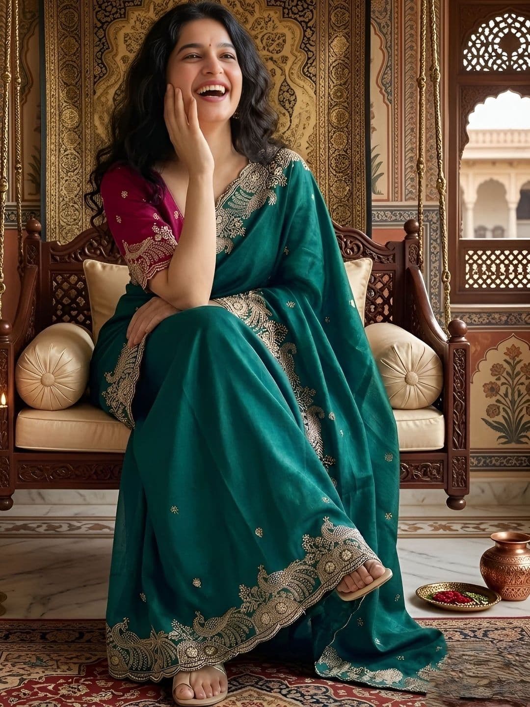 MAHARAJ SAREES Embroidered Pure Chiffon Saree - view 1