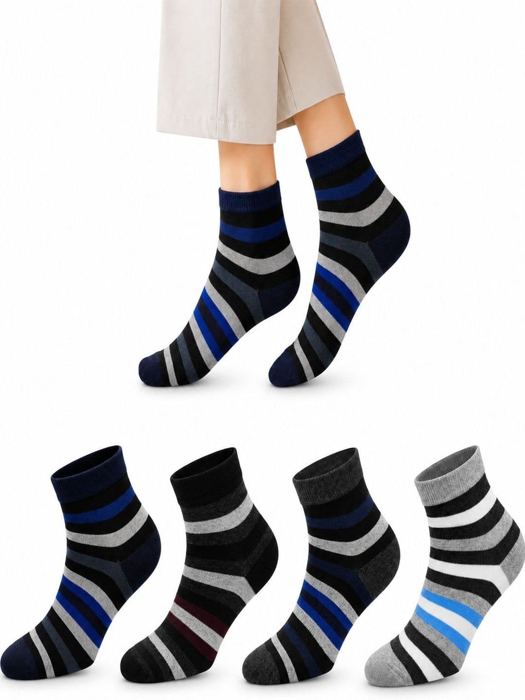 young arrow Men Pack of 4 Cotton Assorted Striped Ankle Length Socks - view 1