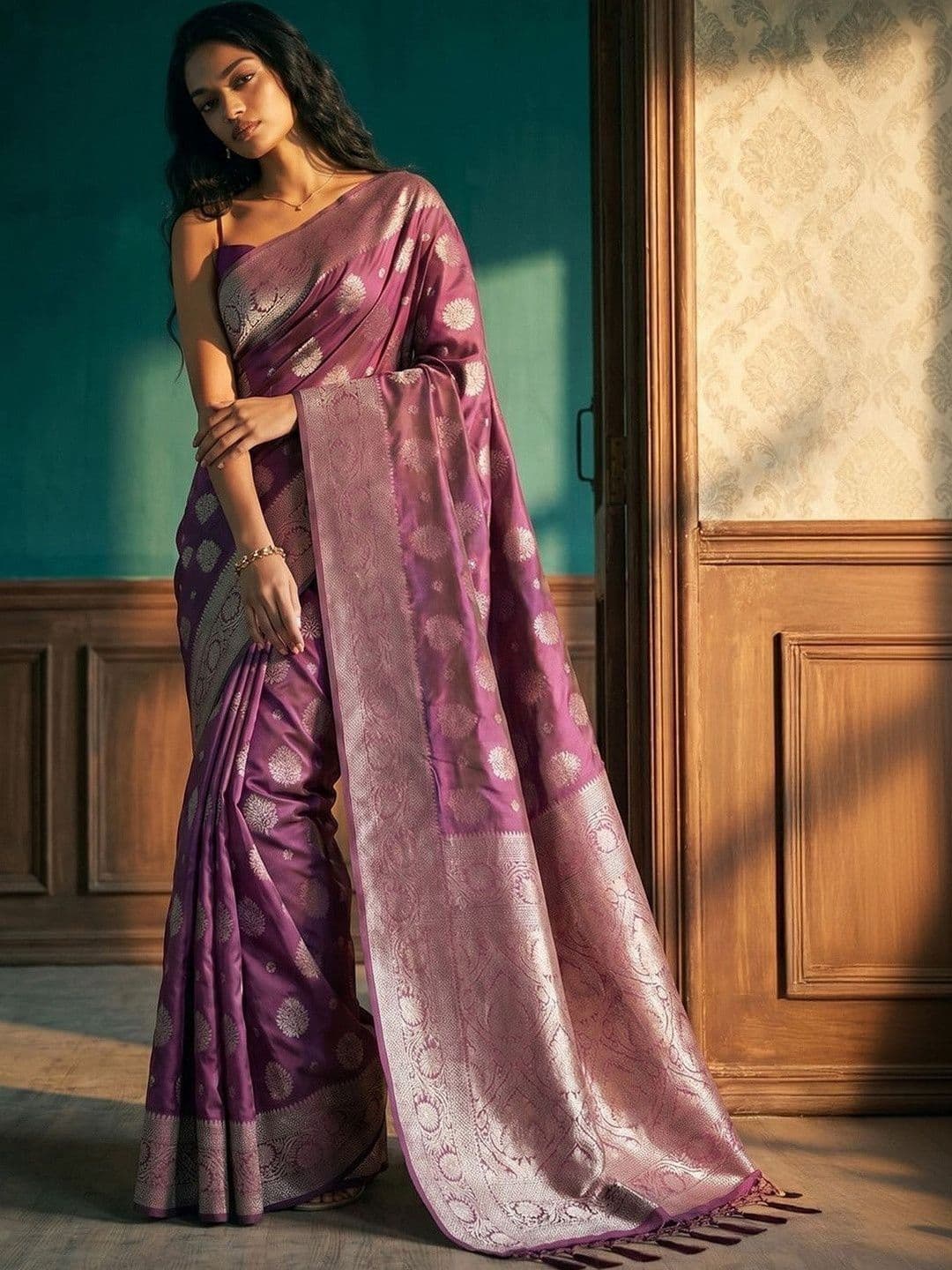 DRIP CHOWK Ethnic Motifs Zari Silk Blend Handloom Banarasi Saree - view 1